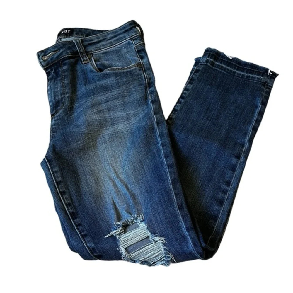 Kut from the Kloth Reese Ankle straight Leg Raw Hem Distressed Jean- size 2